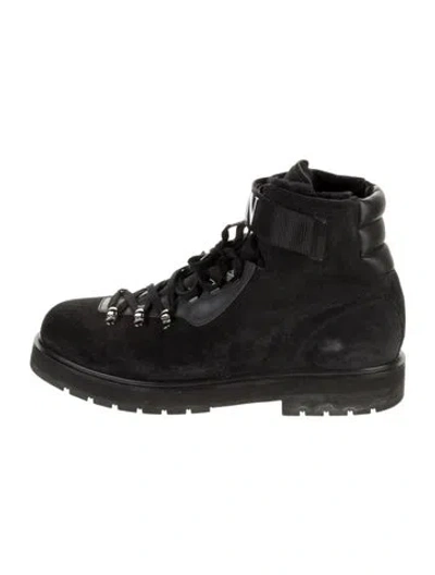 Pre-owned Valentino Garavani Suede Faux Fur Trim Hiking Boots In Black