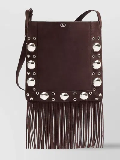 Valentino Garavani Suede Fringes Studs Shoulder Bag