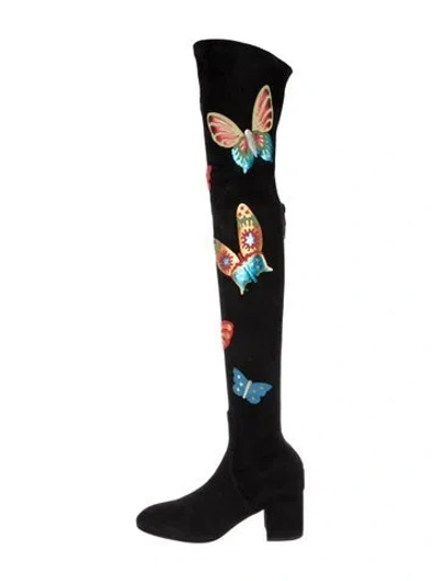 Pre-owned Valentino Garavani Suede Graphic Print Boots In Black