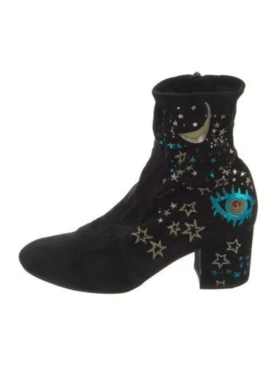 Pre-owned Valentino Garavani Suede Graphic Print Boots In Black