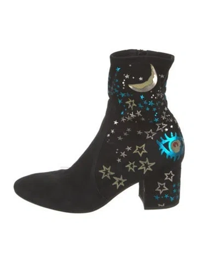 Pre-owned Valentino Garavani Suede Graphic Print Boots In Black