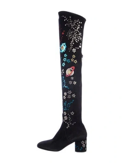 Pre-owned Valentino Garavani Suede Graphic Print Boots In Blue