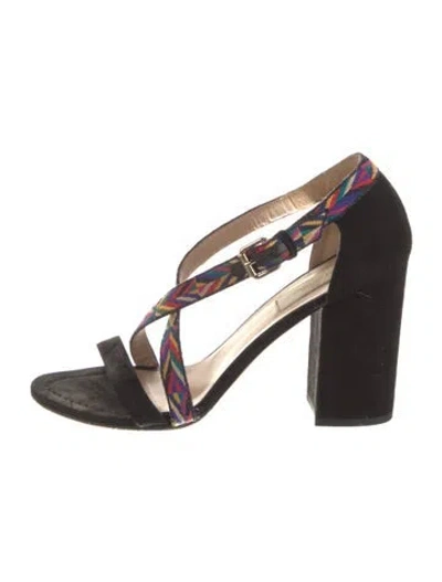 Pre-owned Valentino Garavani Suede Graphic Print Mules In Black