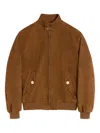 Valentino Ribbed Lambskin Suede Leather Jacket With Stand-up Collar