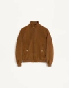 Valentino Ribbed Lambskin Suede Leather Jacket With Stand-up Collar