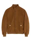 Valentino Ribbed Lambskin Suede Leather Jacket With Stand-up Collar
