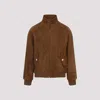 Valentino Ribbed Lambskin Suede Leather Jacket With Stand-up Collar In Brown