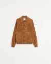 Valentino Giacca Pelle Leather Light Suede Bomber Jacket In Tan