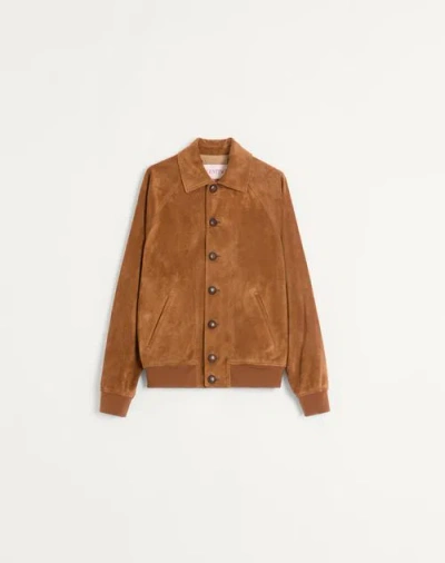 Valentino Giacca Pelle Leather Light Suede Bomber Jacket In Brown