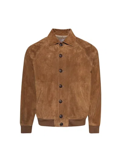 Valentino Giacca Pelle Leather Light Suede Bomber Jacket In Brown