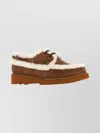 Valentino Garavani Suede Lace-up Shoes With Faux Fur Trim In Brown