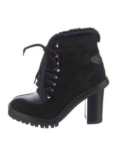 Pre-owned Valentino Garavani Suede Lace-up Boots In Black