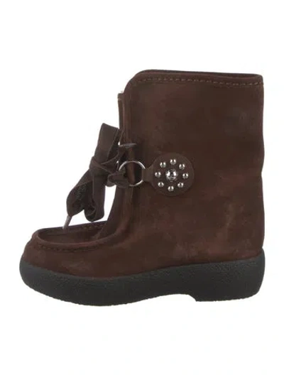Pre-owned Valentino Garavani Suede Lace-up Boots In Brown