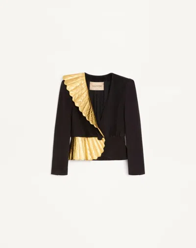 Valentino Suede Leather Jacket Woman Black/gold 44 In Multi