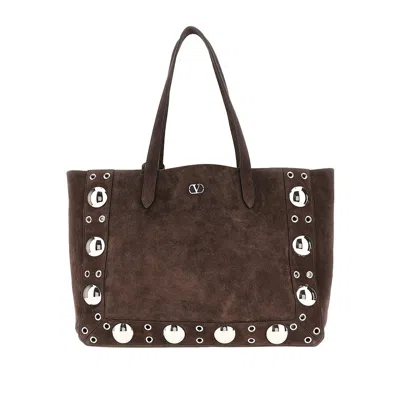 Valentino Garavani Suede Leather Medium 'nellcôte' Shopping Bag In Brown