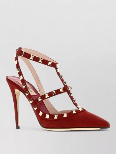 Valentino Garavani Rockstud Ankle Strap Open Pointed Pumps In Animal Print