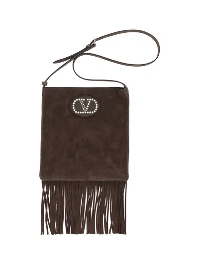 Valentino Garavani Suede Leather Shoulder Bag In Brown