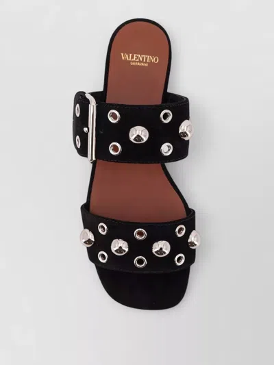 Valentino Garavani Suede Leather Studded Sandals In Black
