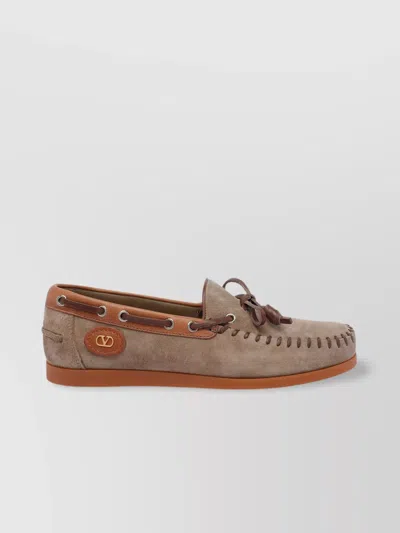 Valentino Garavani Suede Loafers With Metal Eyelets And Moccasin Stitching