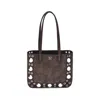 Valentino Studded Suede Double Handles Shoulder Bag