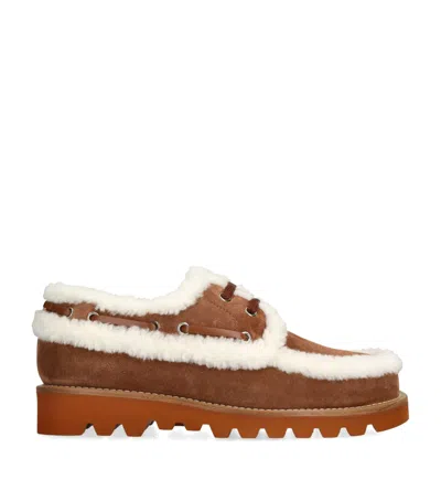 Valentino Garavani Suede Palm Avenue Boat Shoes In Brown