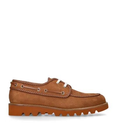 Valentino Garavani Suede Palm Avenue Boat Shoes In Sand