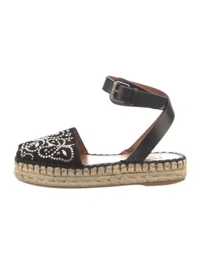 Pre-owned Valentino Garavani Suede Patterned Espadrilles In Black