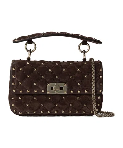 Valentino Garavani Suede Quilted Handbag In Black