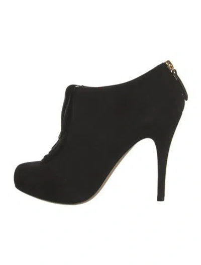 Pre-owned Valentino Garavani Suede Ruffle Embellishment Boots In Black