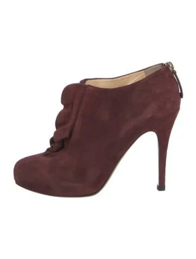 Pre-owned Valentino Garavani Suede Ruffle Embellishment Lace-up Boots In Burgundy