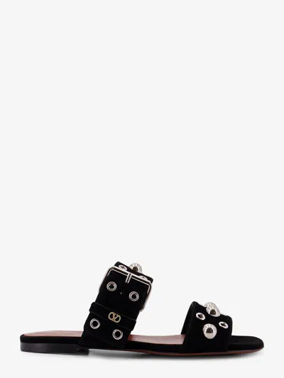 Valentino Garavani Suede Sandals With Side Metal Vlogo In Black