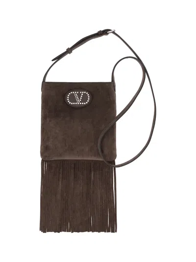 Valentino Garavani Suede Shoulder Bag In Testa Di Moro/fondant