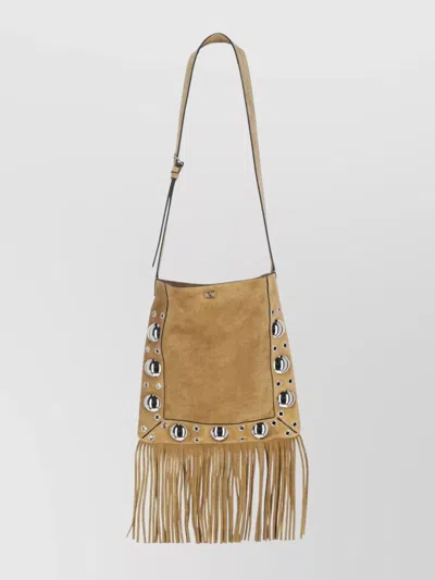 VALENTINO GARAVANI SUEDE SHOULDER BAG WITH FRINGE AND EYELETS