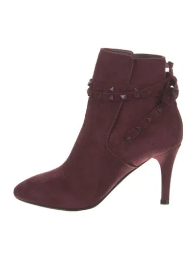 Pre-owned Valentino Garavani Suede Studded Accents Boots In Burgundy