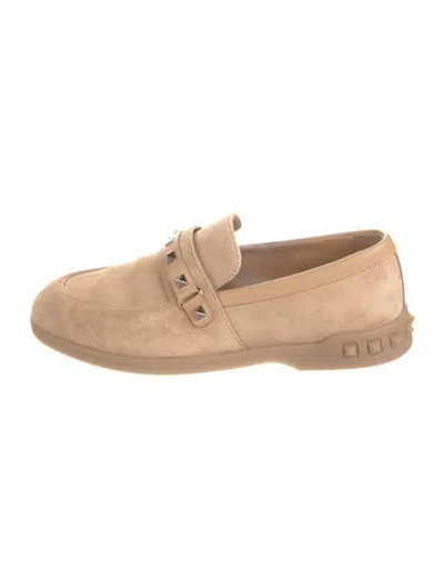 Pre-owned Valentino Garavani Suede Studded Accents Loafers In Neutral