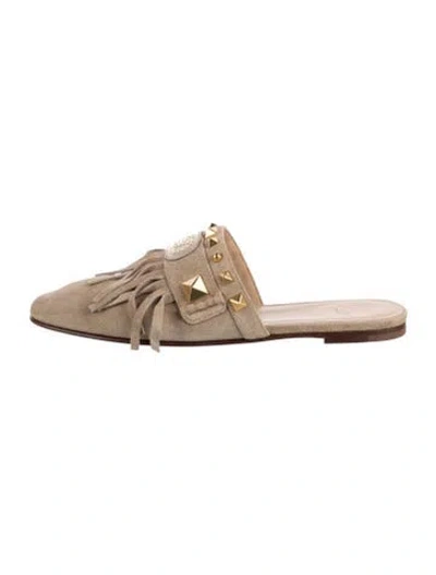 Pre-owned Valentino Garavani Suede Studded Accents Mules In Neutral