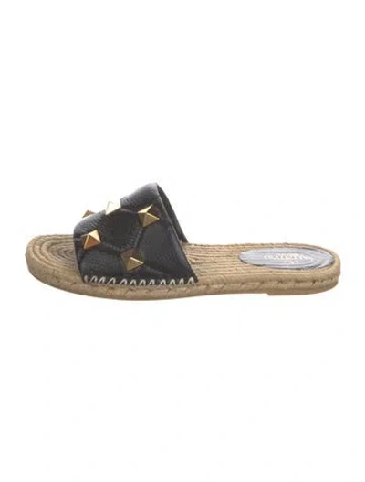 Pre-owned Valentino Garavani Suede Studded Accents Slides In Black/neutrals