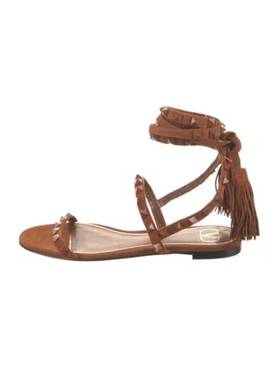 Pre-owned Valentino Garavani Suede Tassel Accents Gladiator Sandals In Brown