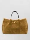 Valentino Garavani Mustard Suede Vlogo Signature Shopping Bag In Gold