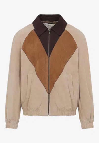 Valentino Suede Zip-up Jacket In Brown