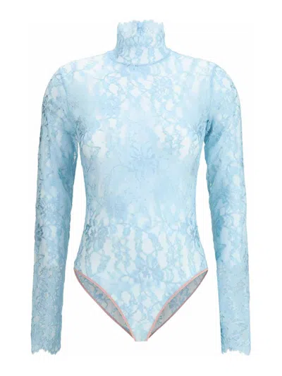 Valentino Floral Lace Bodysuit In Blue