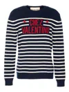 Valentino Garavani Crewneck Sweater With Bold Jacquard Motif In Blue