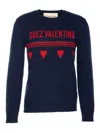 Valentino Wool Sweater Heart Motif In Blue