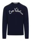 Valentino Logo-embroidered Wool Sweater In Blue