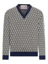 Valentino Wool Jumper With Toute La V Jacquard Pattern In Blue