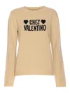 Valentino Beige Chez Logo Sweater In Brown