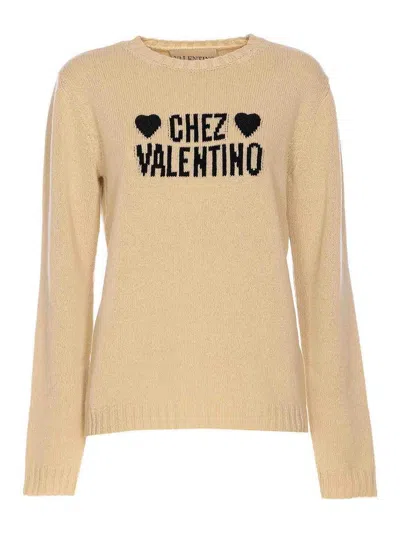 Valentino Beige Chez Logo Sweater In Brown