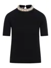 Valentino Embellished Virgin Wool Sweater In Black