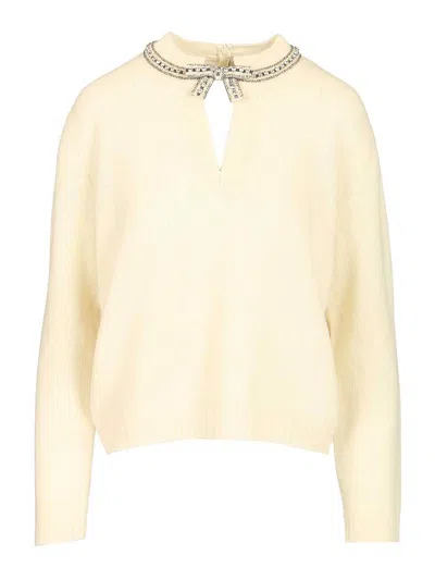Valentino Virgin Wool Sweater With Embroidery In Pink