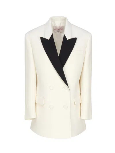 Valentino Suit Jacket In Virgin Wool In White, Black